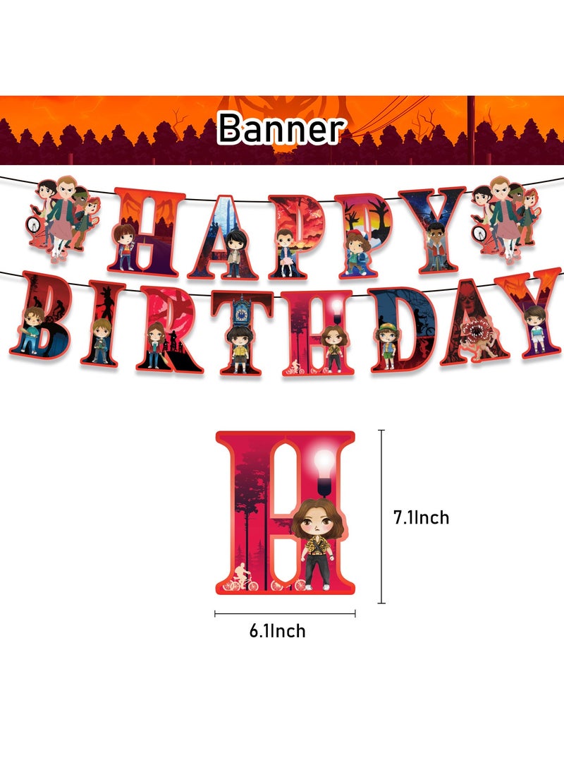 سترانجر ثينكينج **طقم ديكورات حفلة عيد ميلاد بموضوع Stranger Things - مستلزمات حفلات لمحبي الأفلام والأطفال والكبار، ديكور غرفة الاحتفال بعيد الميلاد** - Image 2